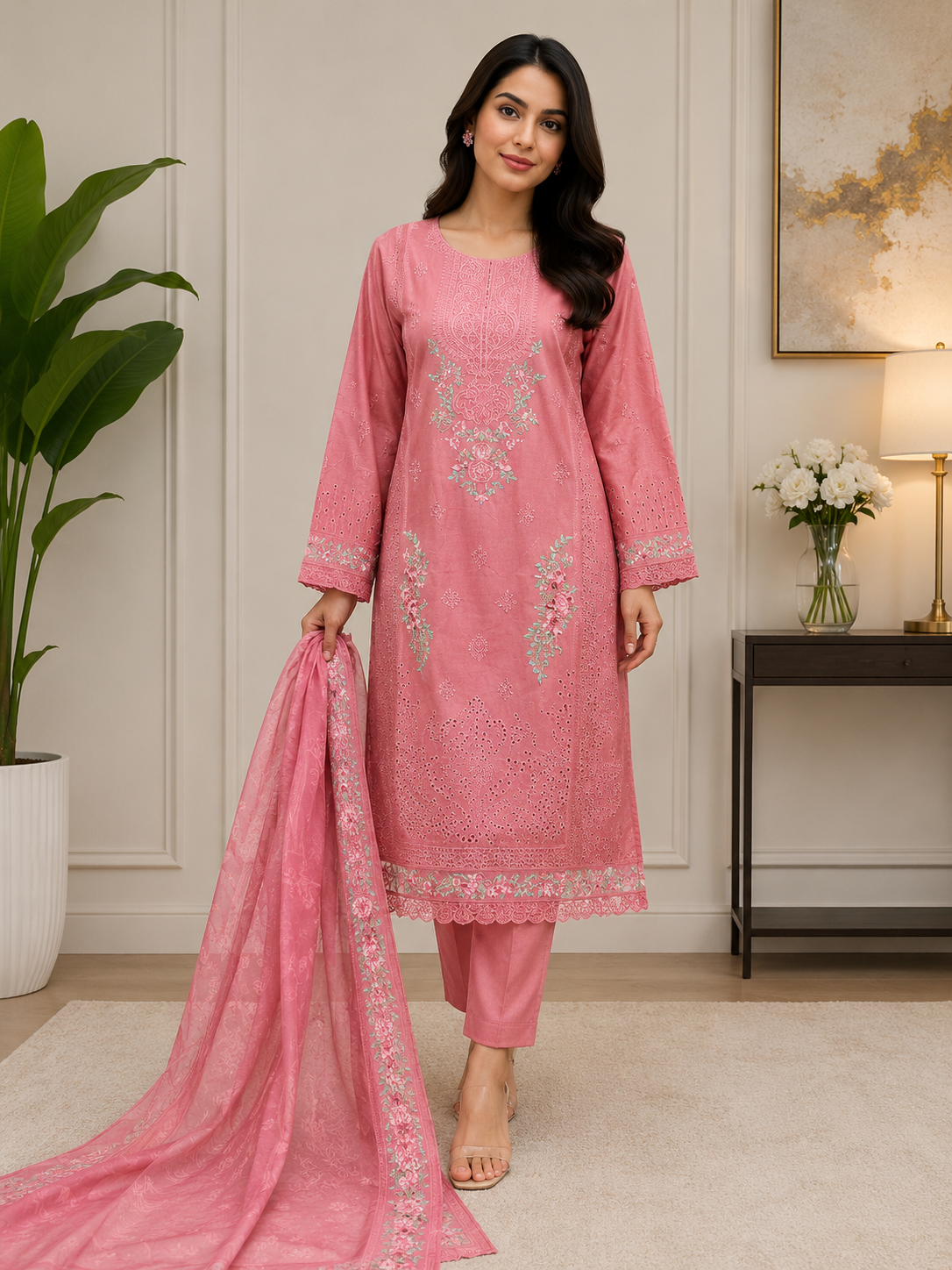 BRIT 3 piece embroidery COTTON ladies dress B614