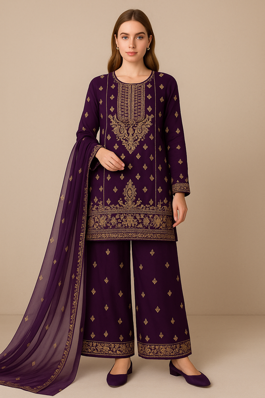 Brit 3 piece chiffon_81042 Pakistani ladies suit  purple B277