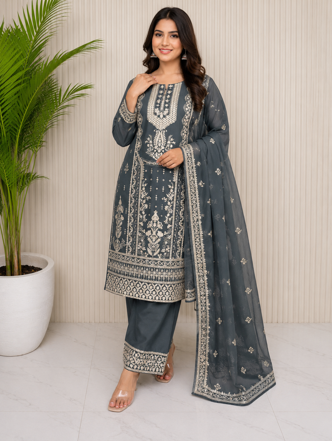 Brit 3 piece embroidered summer cotton collection ladies dress B625