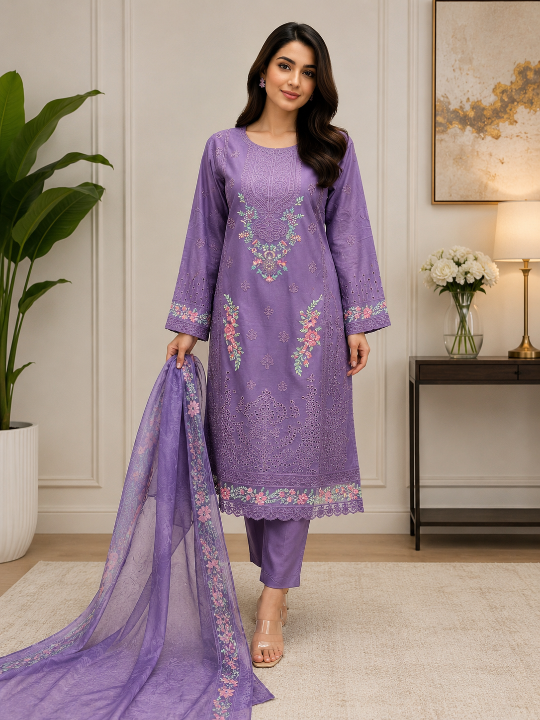 BRIT 3 piece embroidery COTTON ladies dress B614
