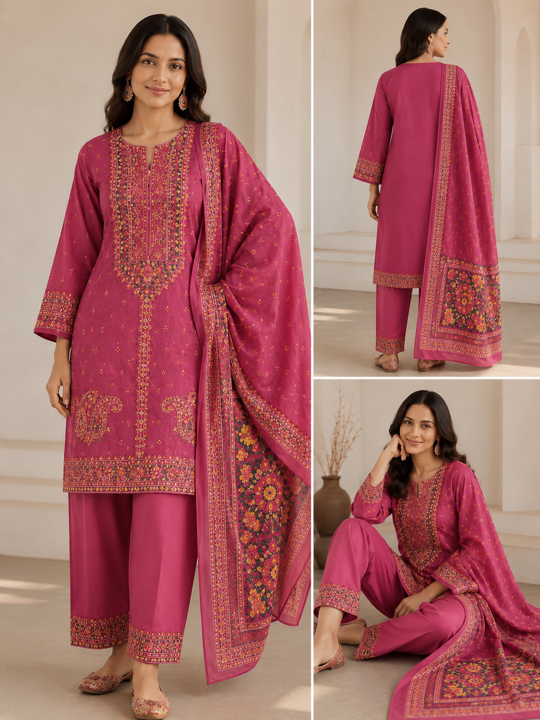 KARMA INSPIRED 3 piece embroidered summer cotton collection ladies dress B620