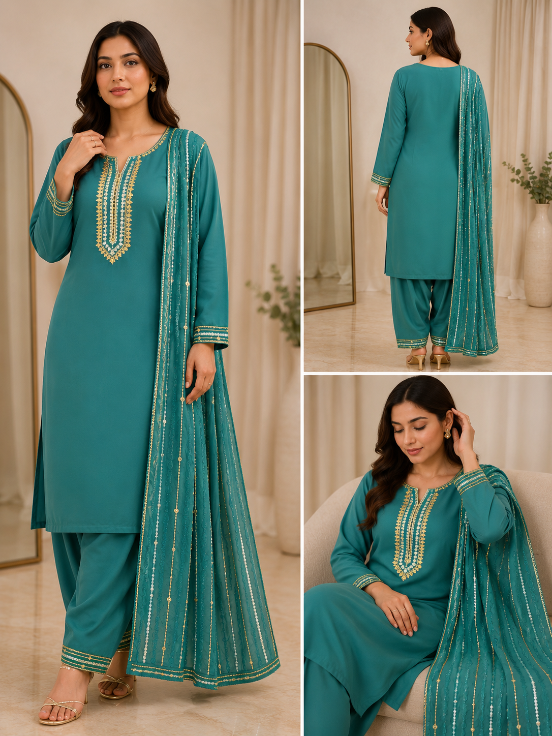 BRIT 3 piece chiffon collection ladies dress B727