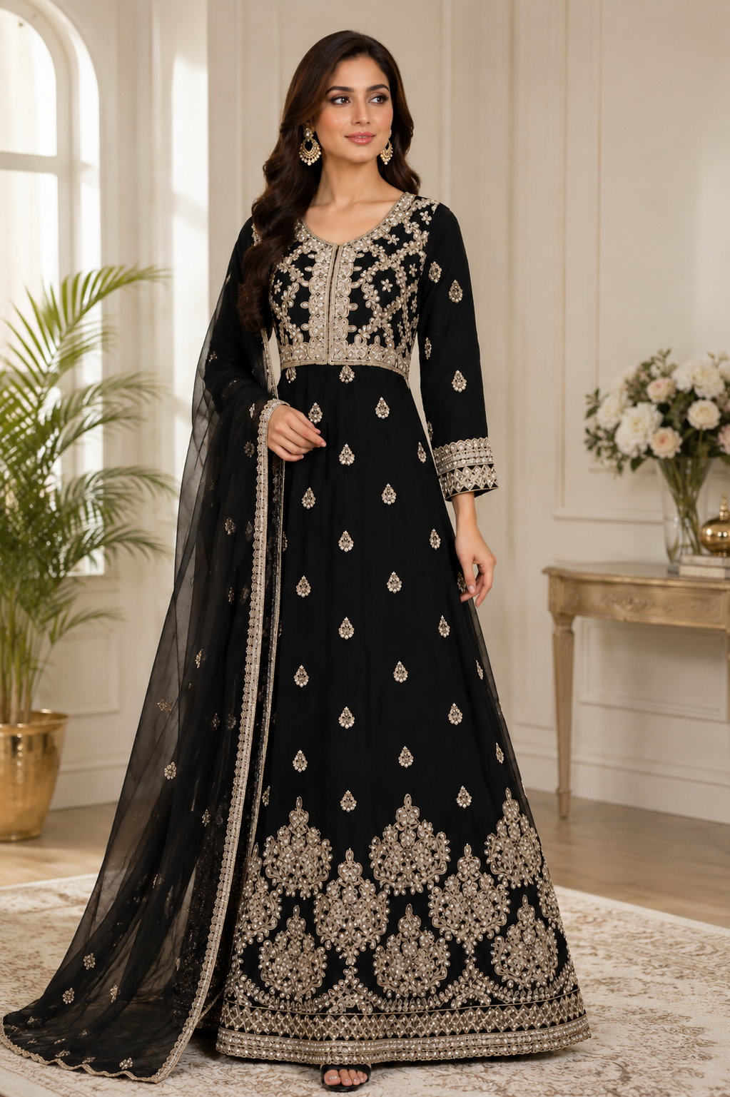 BRIT 3 piece luxury Designer Chiffon ladies Maxi dress B679