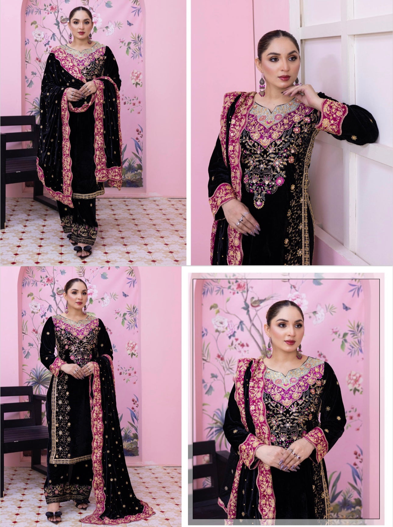 Brit 3 piece luxury Valvet_81042 Pakistani ladies suit black B293