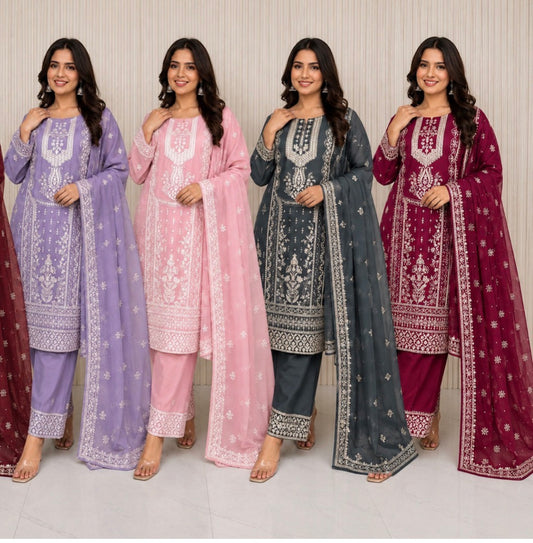 Brit 3 piece embroidered summer cotton collection ladies dress B625