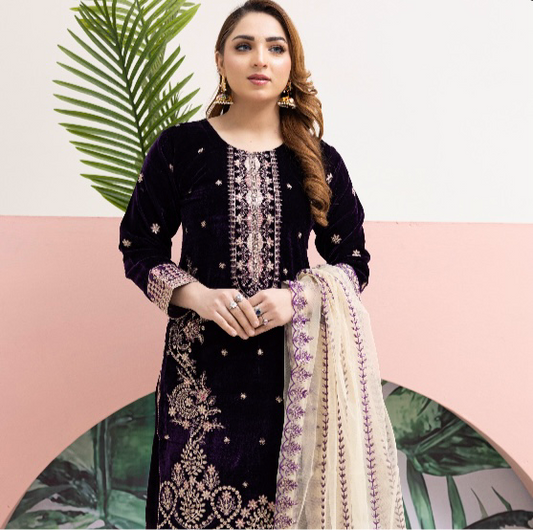 Brit Valvet 3 piece_7045 Pakistani ladies suit purple B37