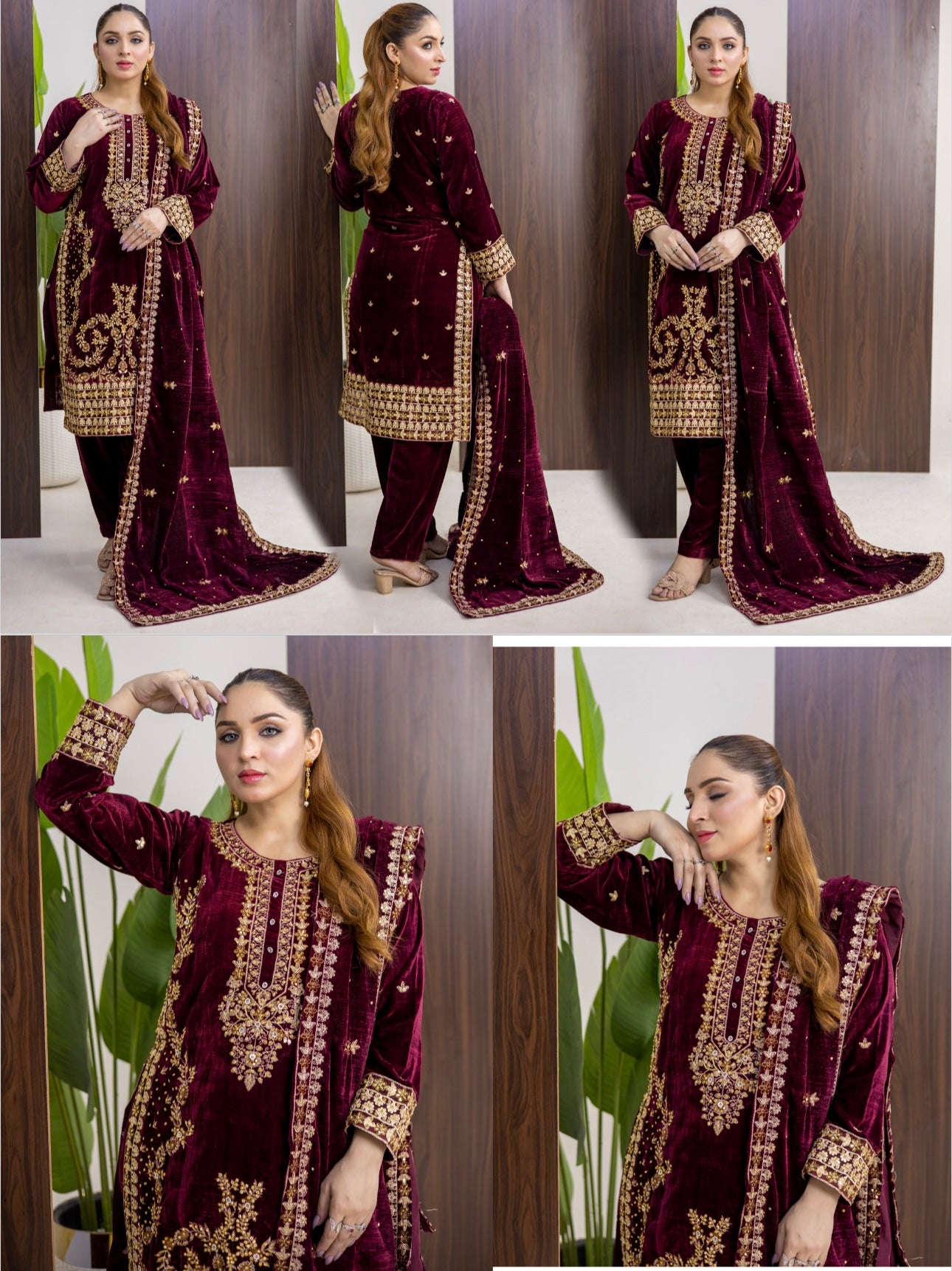 Brit 3 piece luxury Valvet_81042 Pakistani ladies suit mehroon B297