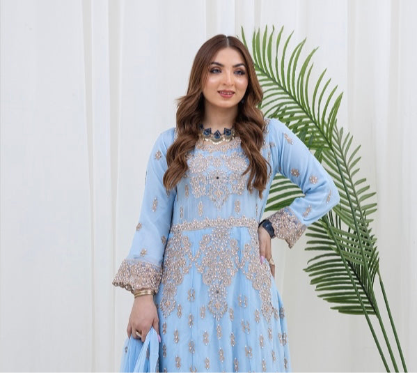 Brit 3 piece chiffon mother and daughter _100225 ice blue ladies suit B139