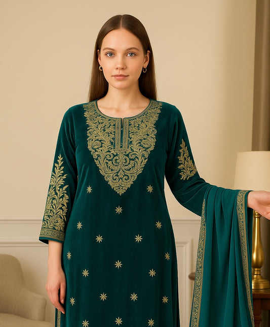 Brit 3 piece velvet_7054 ladies suit teal B49