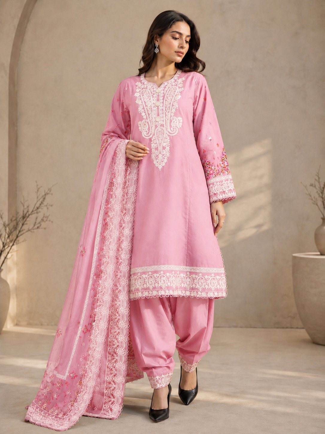 Karma 3 piece embroidered summer cotton collection ladies dress B628