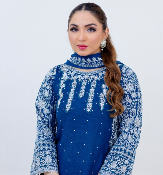 Brit 3 piece chiffon_8093 Teal with plazo B77