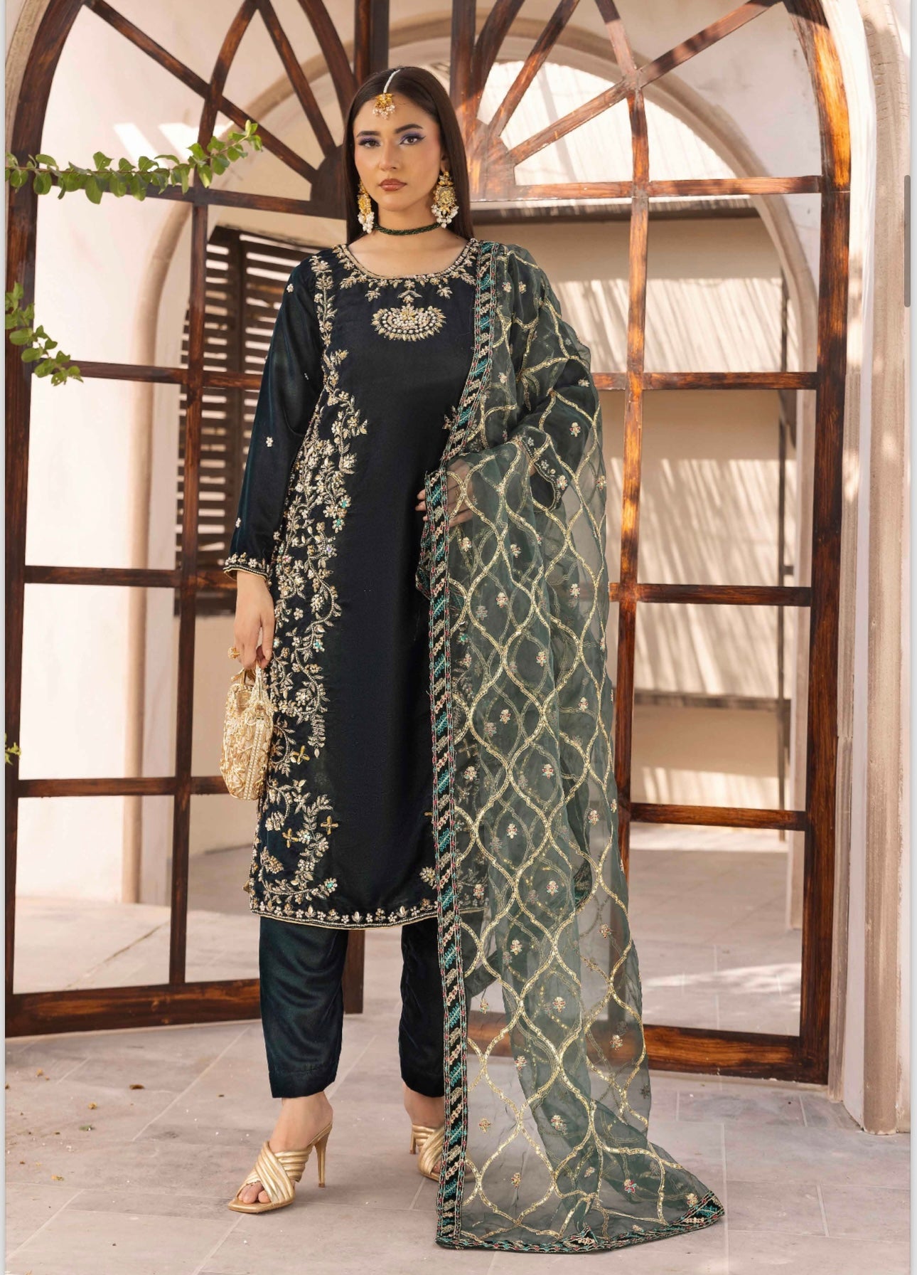 Brit 3 piece luxury Designer Valvet winter Pakistani ladies suit_B310