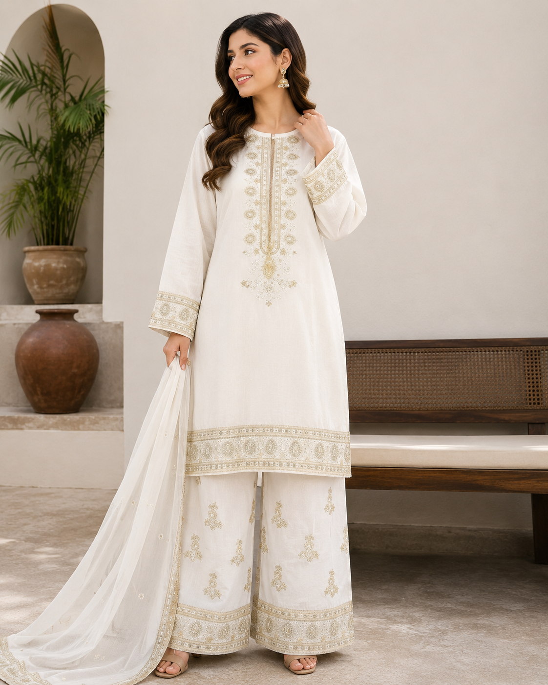 BRIT 3 piece LINEN embroidered suit B543