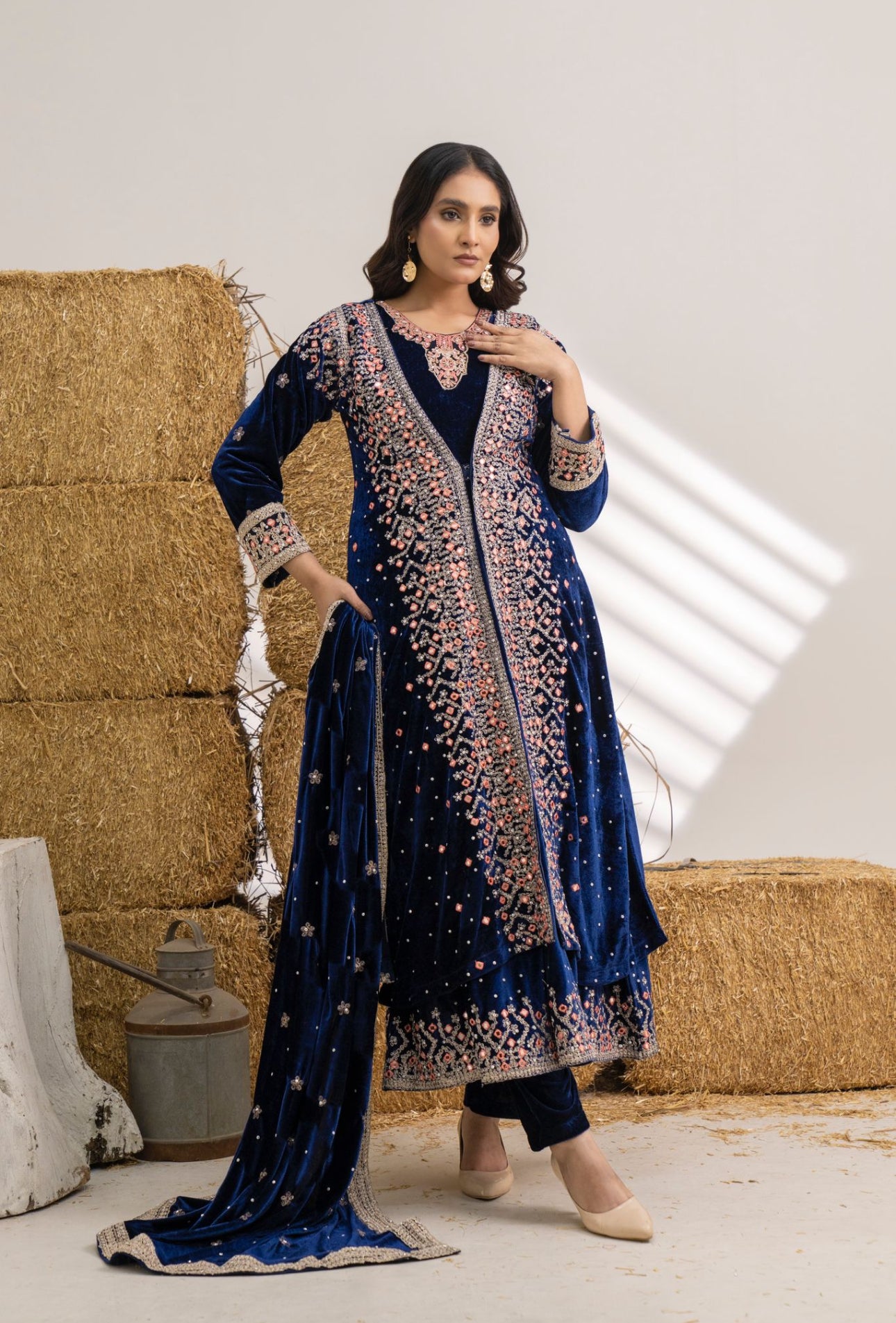 Brit 3 piece luxury Designer Valvet winter Pakistani ladies suit B323