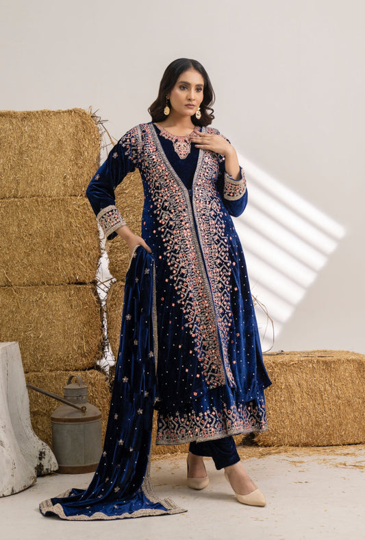 Brit 3 piece luxury Designer Valvet winter Pakistani ladies suit B323