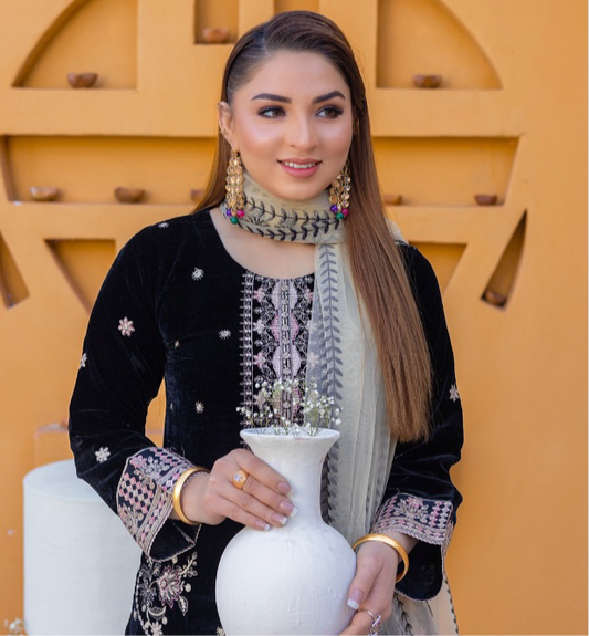 Brit Valvet 3 piece_6079 Pakistani ladies suit black B37