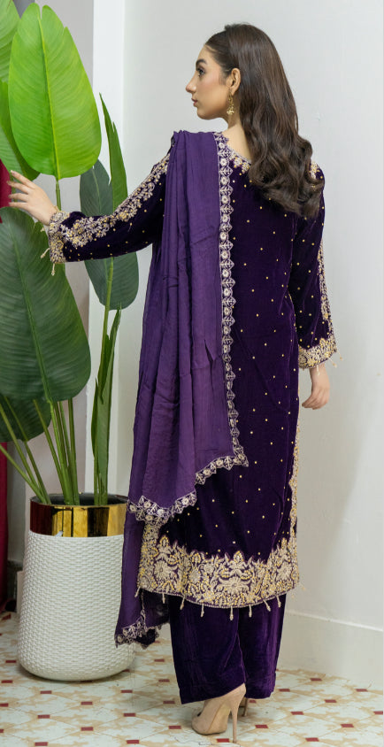 Brit 3 piece Mother and daughter velvet_5004 ladies suit N2