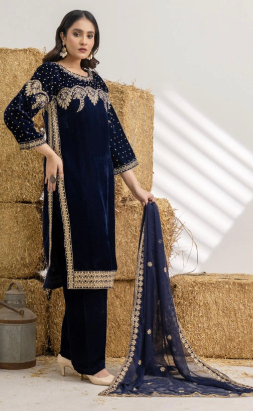 Brit 3 piece luxury Designer Valvet winter Pakistani ladies suit A.B322