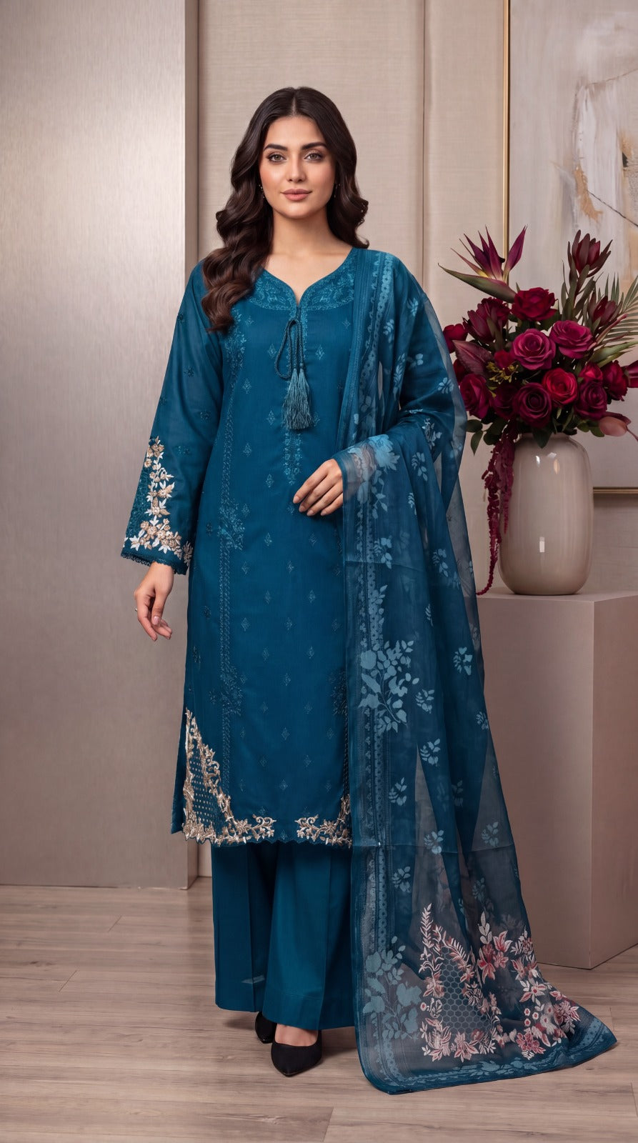 BRIT 3 piece embroidery cotton ladies dress B607