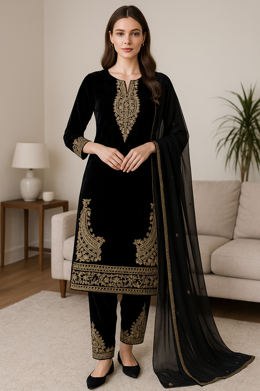Brit 3 piece velvet_81042 Pakistani ladies suit black B269