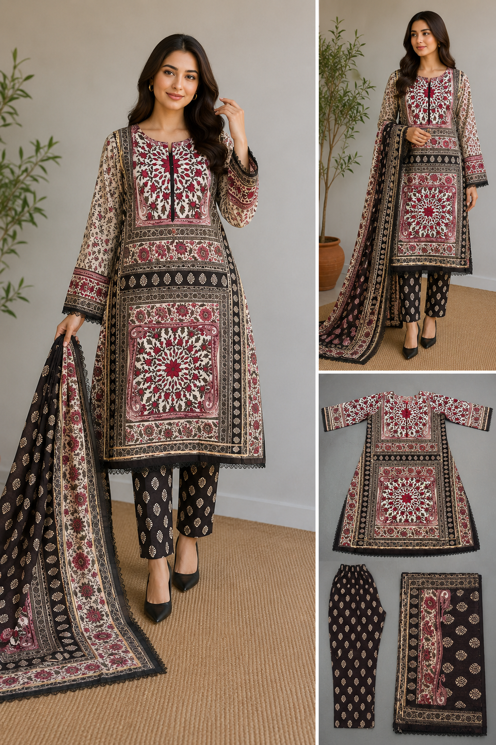 Brit 3 piece embroidered summer cotton collection ladies dress B629