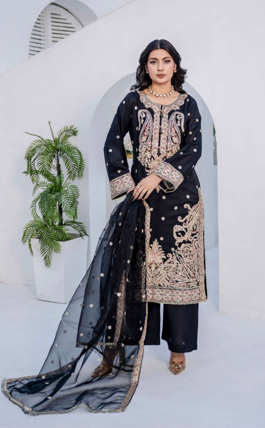 Asim Jofa inspired 3 piece DHANAK Pakistani ladies Winter collection suit B411