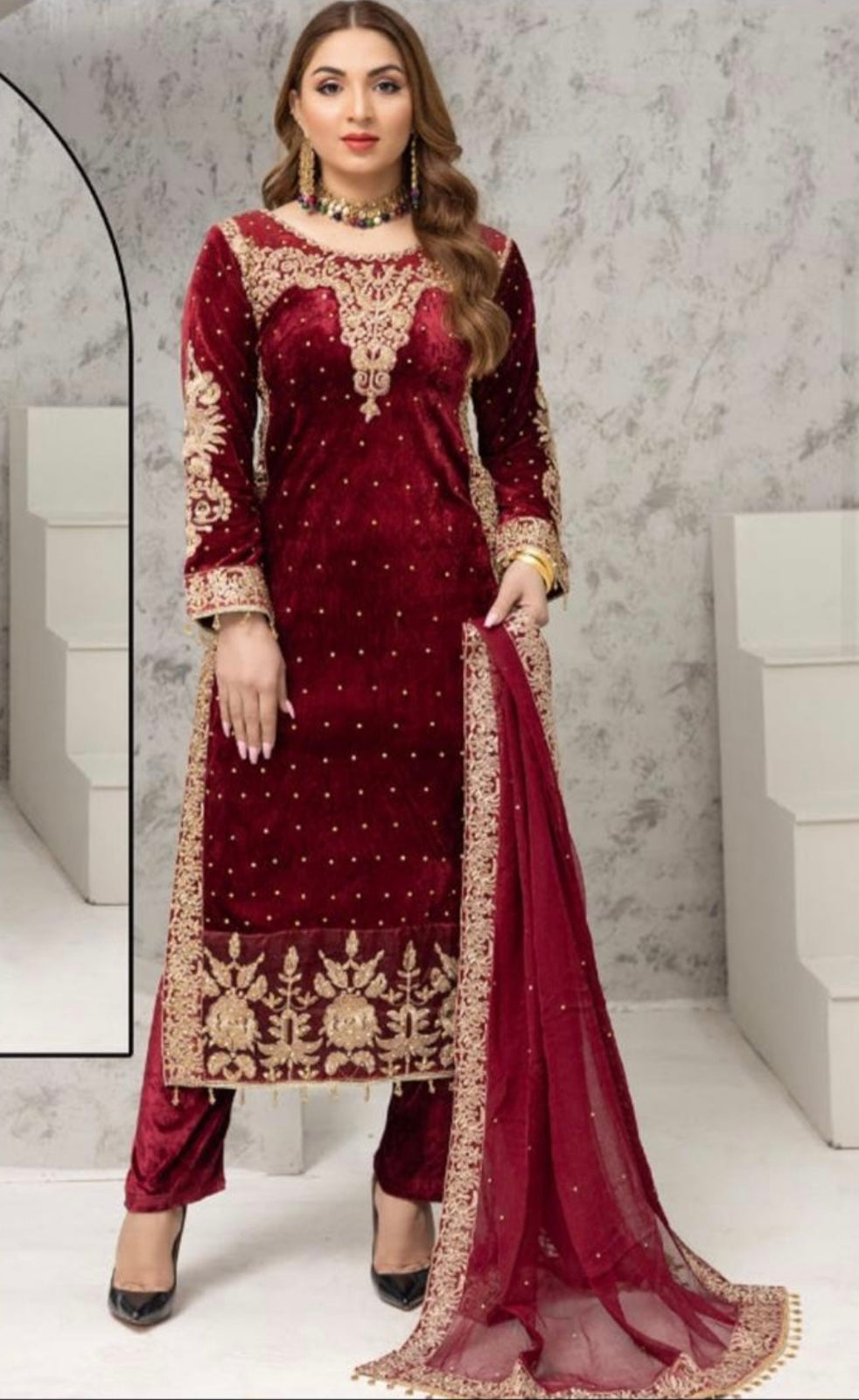 Brit 3 piece Mother and daughter velvet_5004 ladies suit N2/2