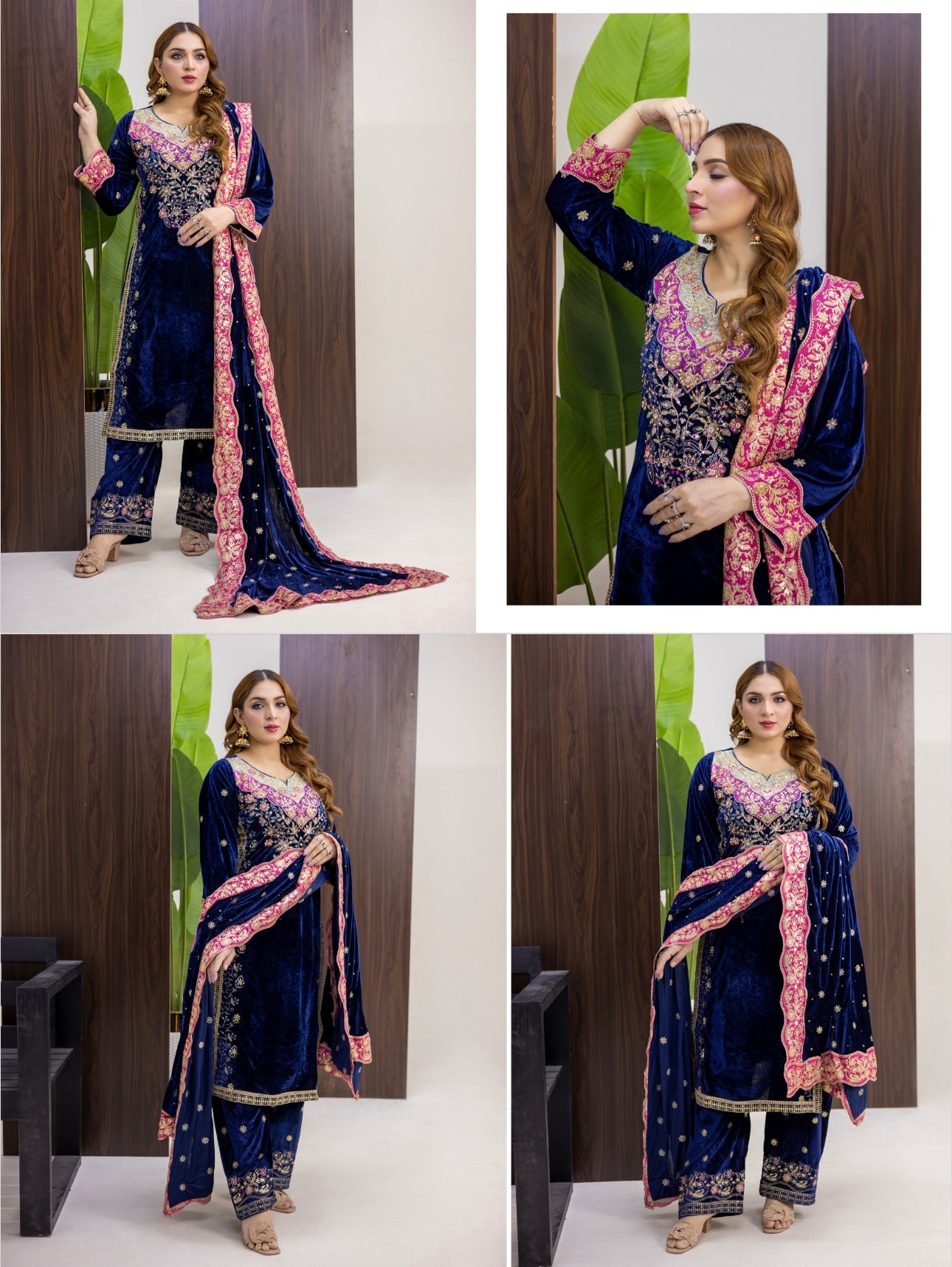 Brit 3 piece luxury Valvet_81042 Pakistani ladies suit navy B293