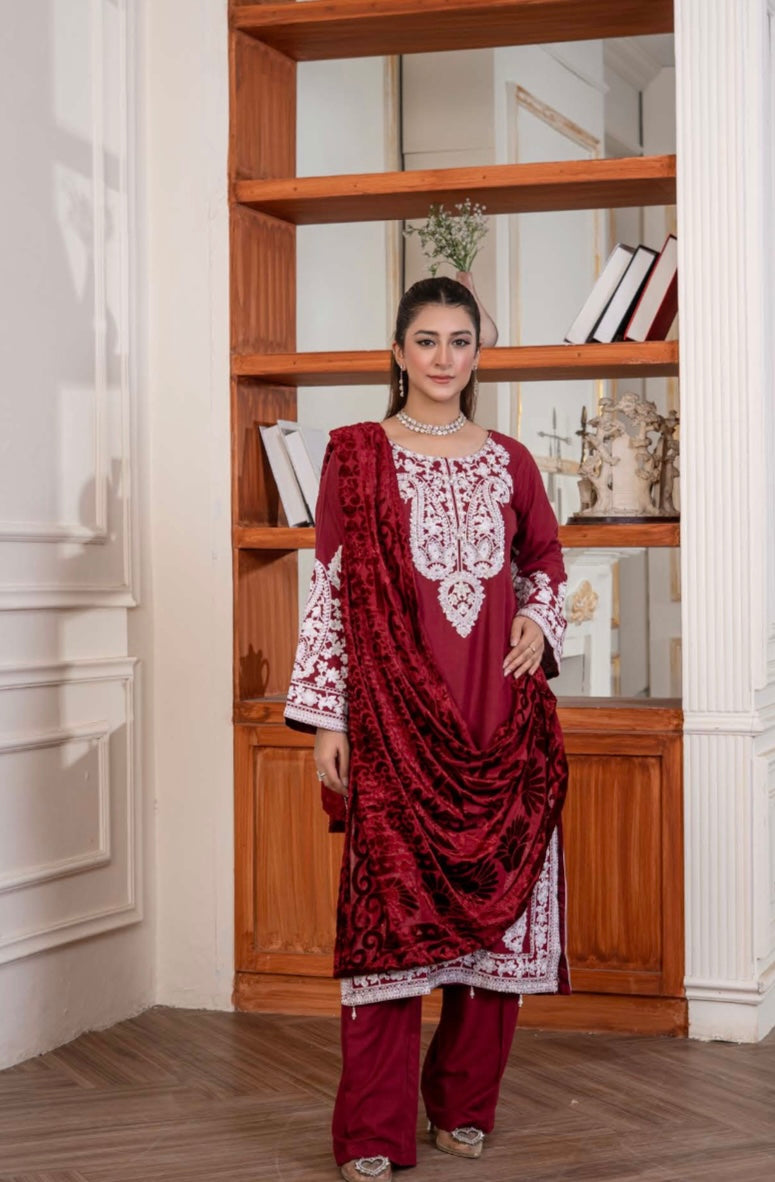 Brit 3 piece Dhanak with plachi shawl_81042 Pakistani ladies suit B298