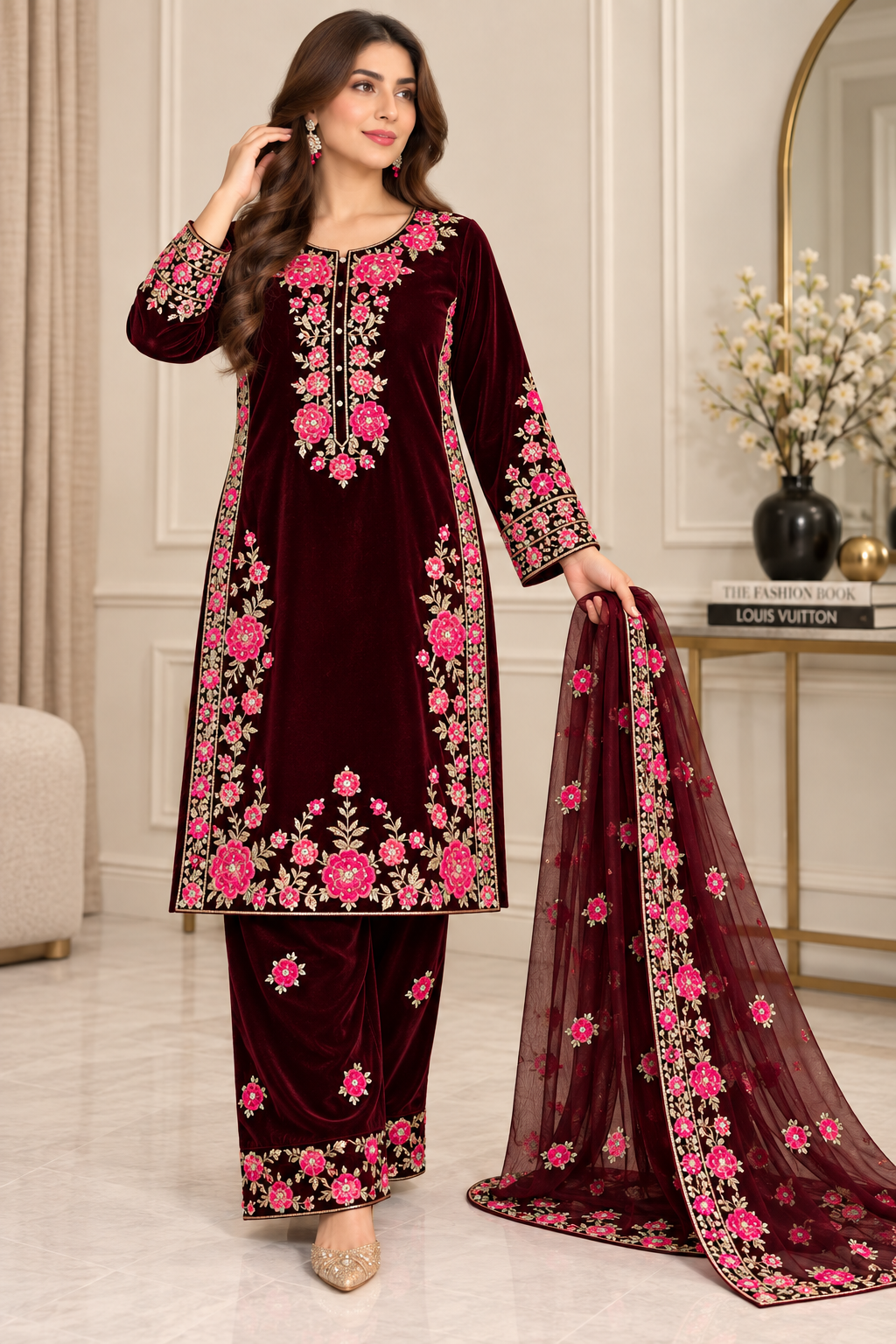 Brit 3 piece luxury Valvet_81042 Pakistani ladies suit B296