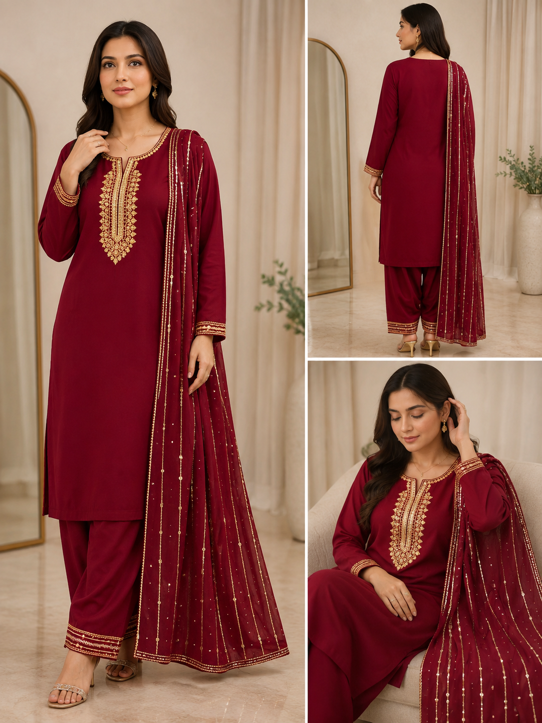 BRIT 3 piece chiffon collection ladies dress B727