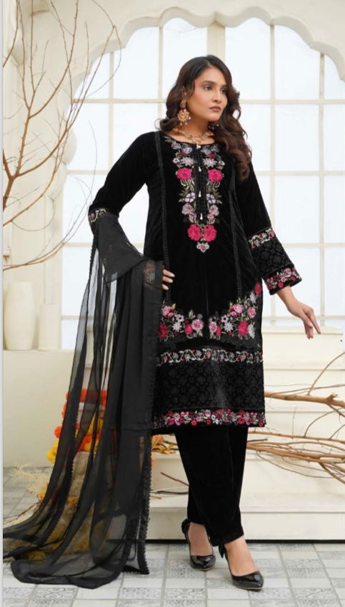 Brit 3 piece luxury Valvet_81042 Pakistani ladies suit Red B300