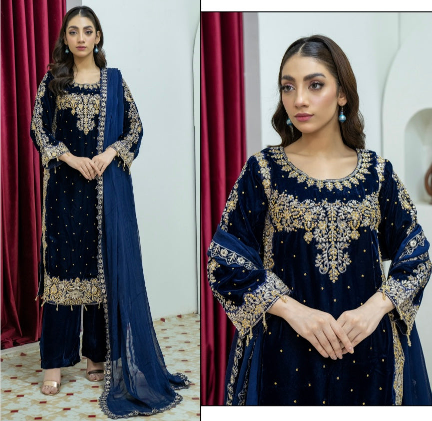 Brit 3 piece Mother and daughter velvet_5004 ladies suit N2