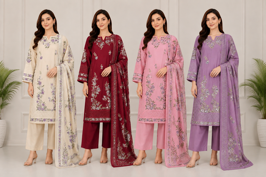 BRIT 3 piece embroidered cotton ladies dress B617