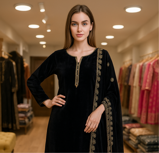 Brit 3 piece velvet_6024 Pakistani ladies suit black B19