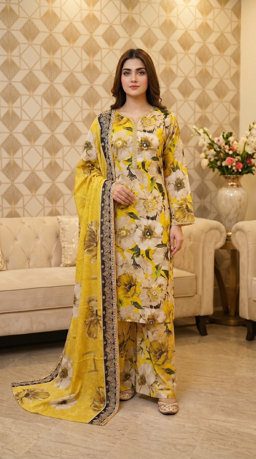 M Print inspired 3 piece Lawn summer collection ladies dress B621