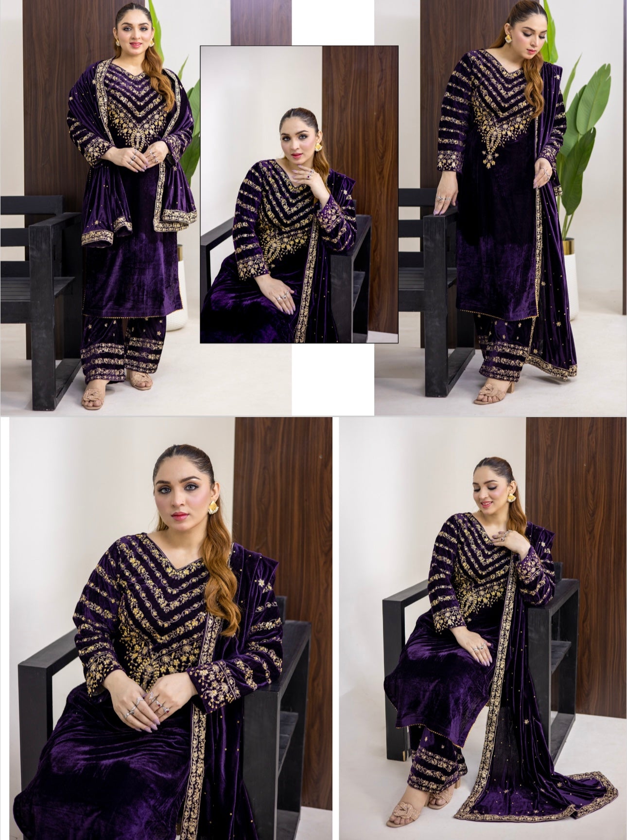 Brit 3 piece luxury Valvet_81042 Pakistani ladies suit purple WITH CHIFFON DUPPATA B291