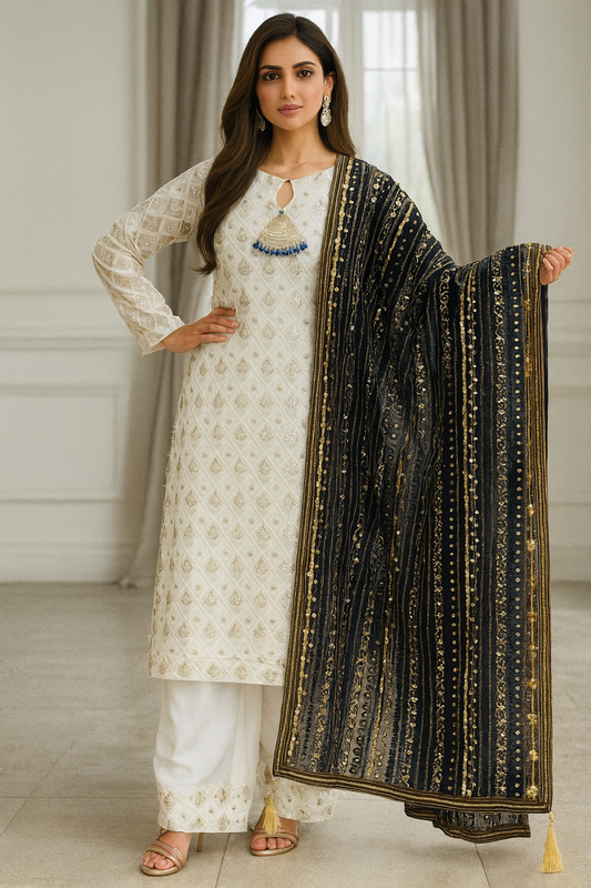 Brit 3 piece luxury chiffon _81042 Pakistani ladies suit Blue B226