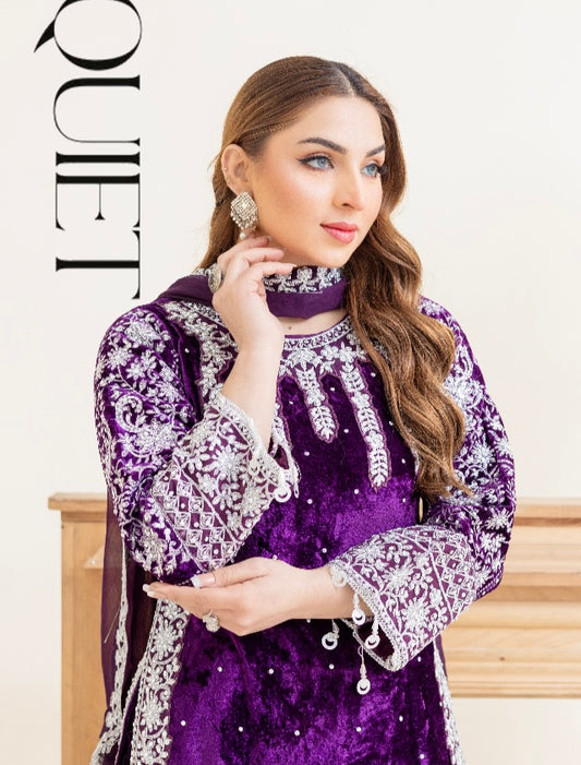Brit 3 piece velvet_6038 ladies Pakistani suit Purple B13