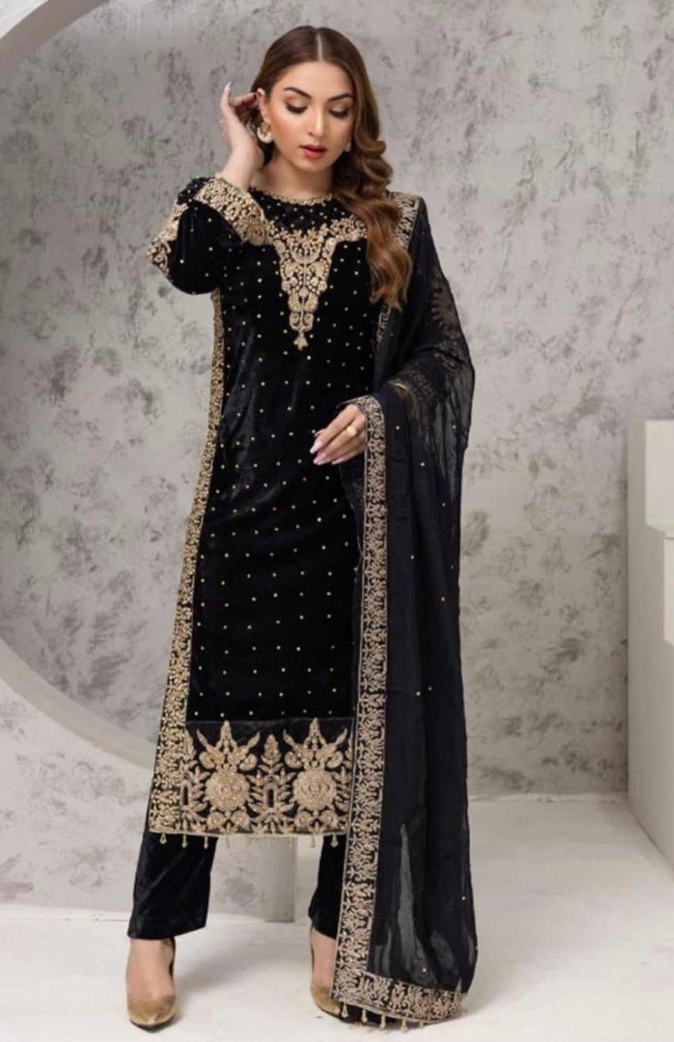 Brit 3 piece Mother and daughter velvet_5004 ladies suit N2/2