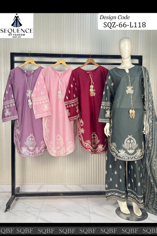 Brit 3 piece embroidered summer cotton collection ladies dress B622