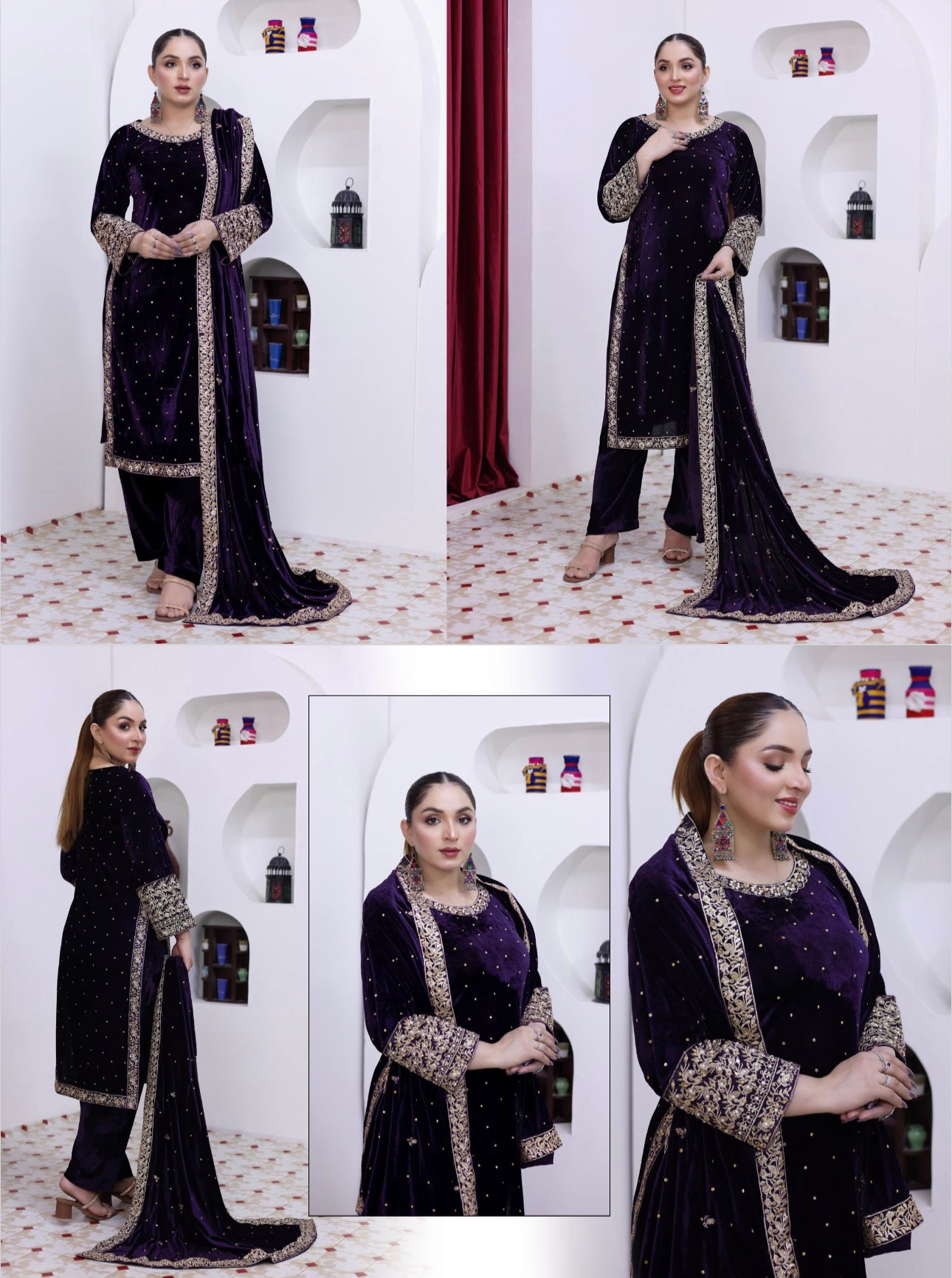 Brit 3 piece luxury Valvet_81042 Pakistani ladies suit purple  B289