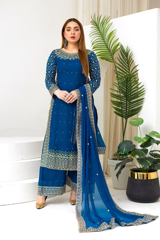 Brit 3 piece chiffon _81042 Pakistani ladies suit teal B233
