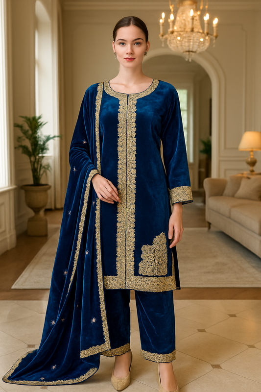 Brit 3 piece velvet_6020 Pakistani ladies suit teal B15