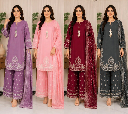 Brit 3 piece embroidered summer cotton collection ladies dress B622