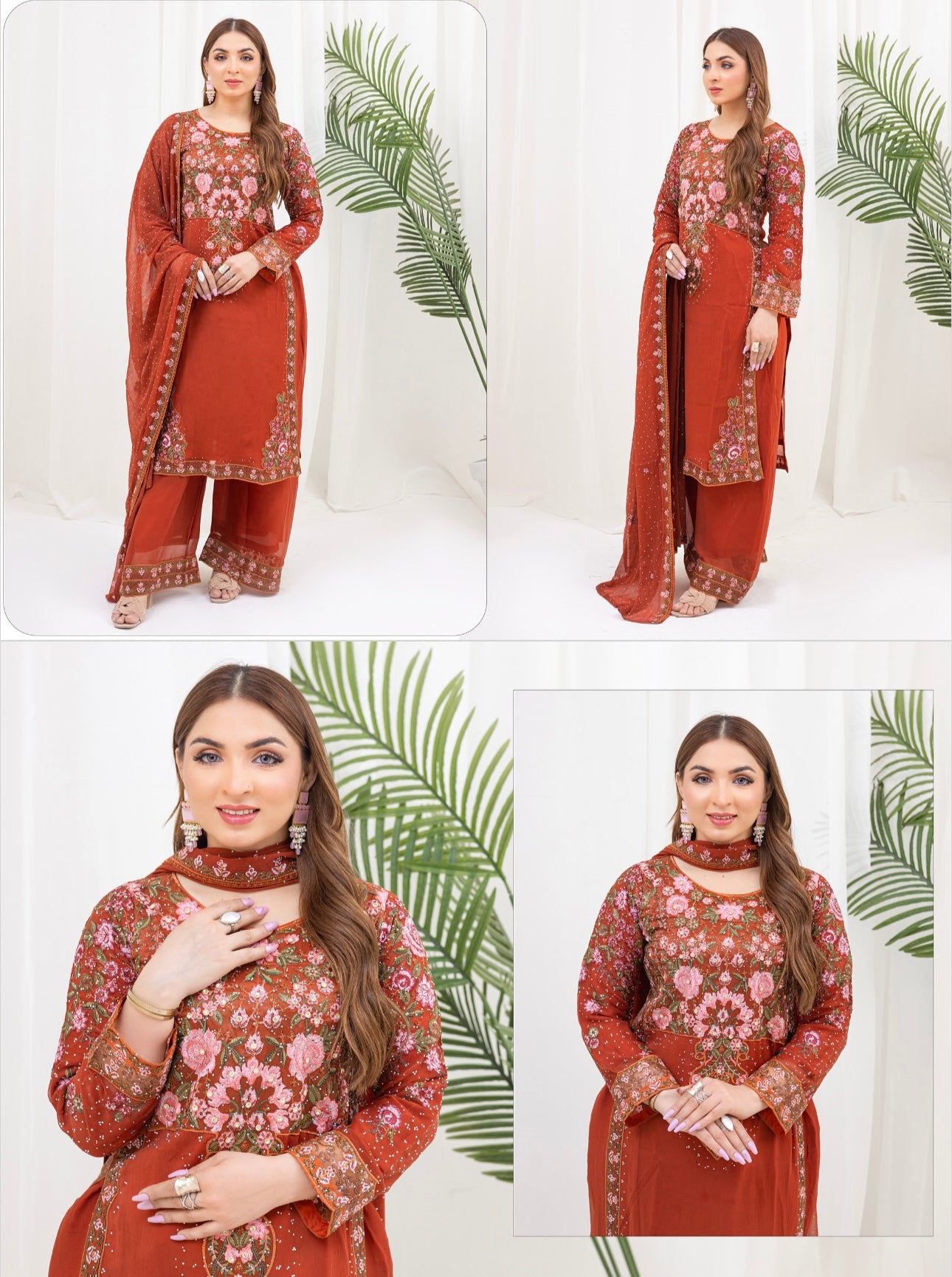 Brit 3 piece chiffon mother and daughter _100208 orange ladies suit B75