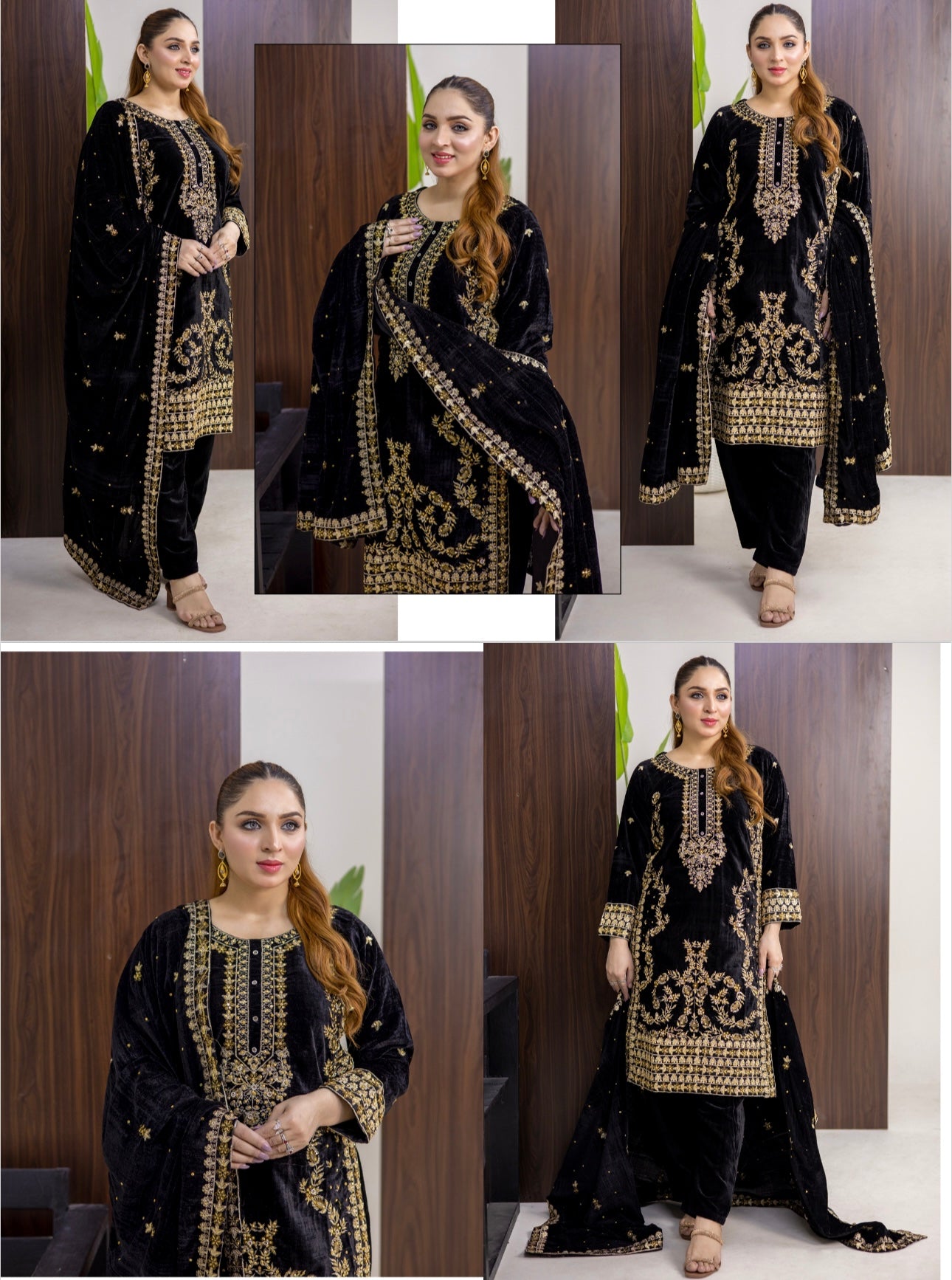 Brit 3 piece luxury Valvet_81042 Pakistani ladies suit black B297