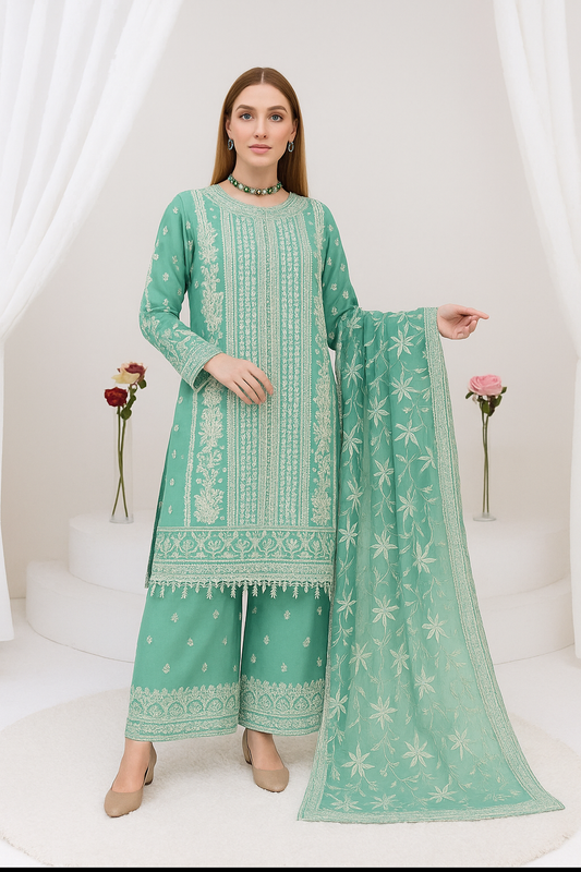 Brit 3 piece luxury chiffon_81042 Pakistani ladies suit sea green B245