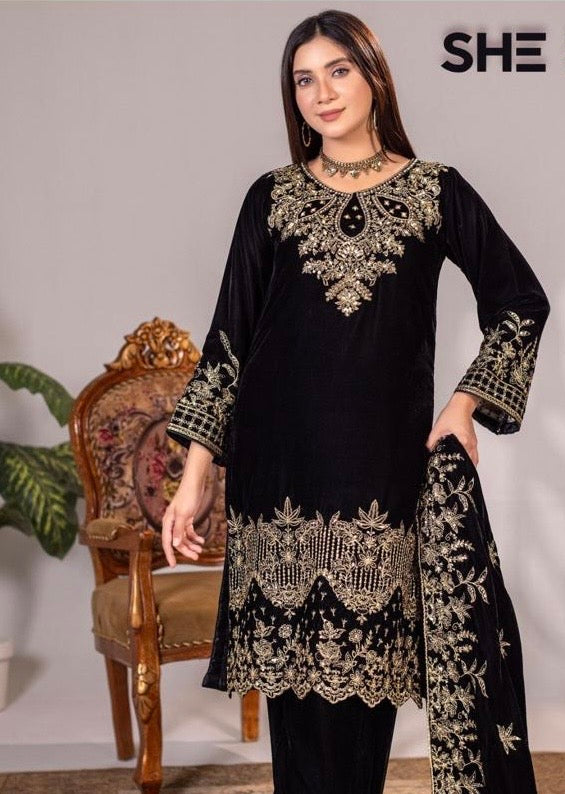 Brit 3 piece luxury Valvet winter Pakistani ladies suit_B314