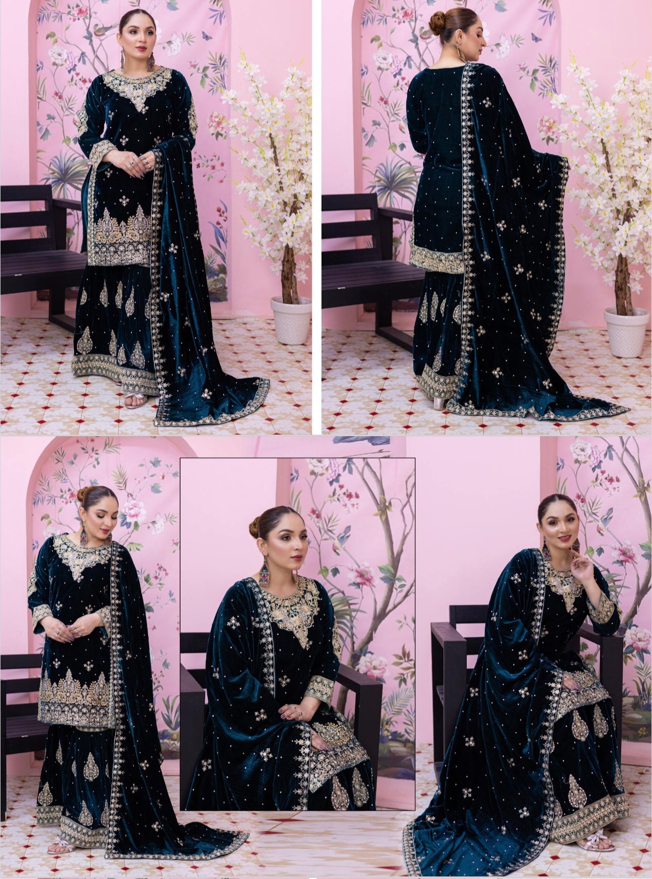 Brit 3 piece luxury Valvet_81042 Pakistani ladies suit Teal B294